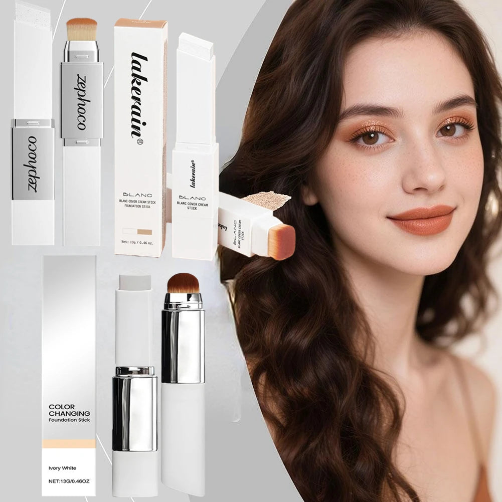 Two-in-one Color-changing Foundation Stick Lightweight Hydrating Brightening Matte Moisturizing Foundation Concealer Makeup