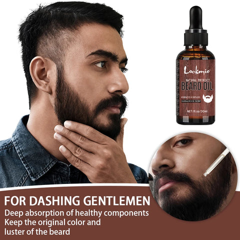 5pcs/Set Beard Growth Kit Sandalwood Scent Beard Balm Oil Moisturizing Styling Trim Care Conditioner For Men