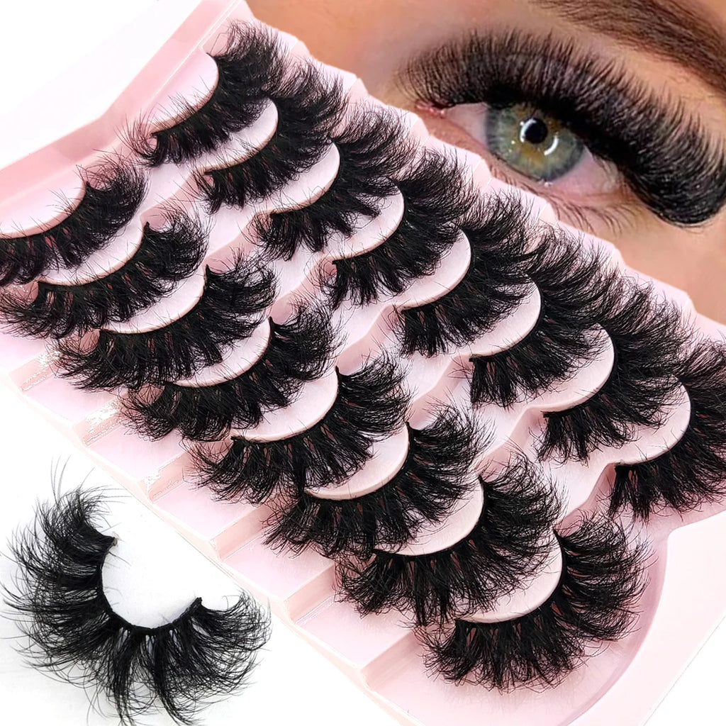 HBZGTLAD 5/8 Pairs of Natural Russian Striped Mink Lashes 3D False Lashes Volume Wavy False Lashes Eyelash Extensions Makeup