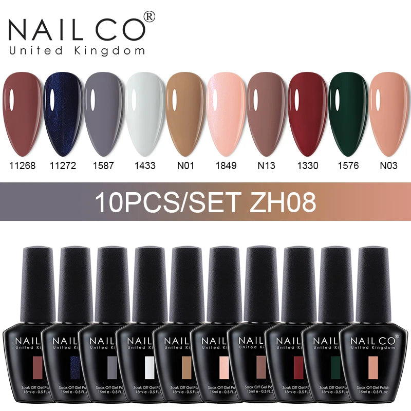 NAILCO 15ml 10pcs/Set Nude Colors Gel Nail Polish UV Gel Nail Polish Pink Nail Lakiery Esmalte Top Base Nail Art Design Vernis