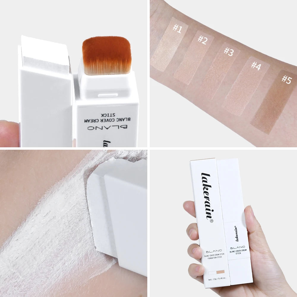 Blanc Cover Cream Stick Changing Foundation Stick Color Changing Foundation with Detachable Brush Hight Coverage Base Makeup