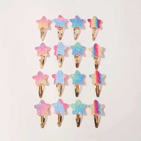 16Pcs Fashion Glitter Rainbow Flower Rabbit BB Handmade Hairpins For Cute Girls Hair Clips Barrettes Headwear Hair Accessories