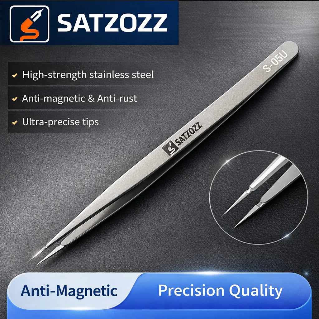 SATZOZZ S-05U Ultra-Fine Precision Tweezers 304 Stainless Steel Non-Magnetic Micrometer Tip