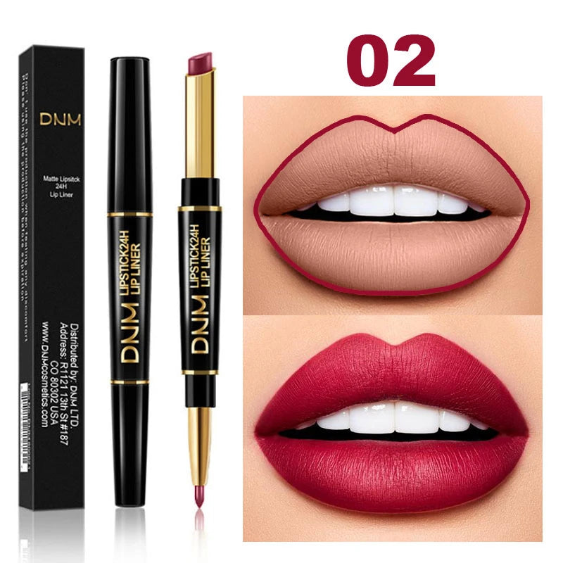 2 In 1 Matte Lipstick Pencil Double Head Lip Liner Pen Red Nude Long Lasting Waterproof Lady Charming Lip Pencil Makeup Tools