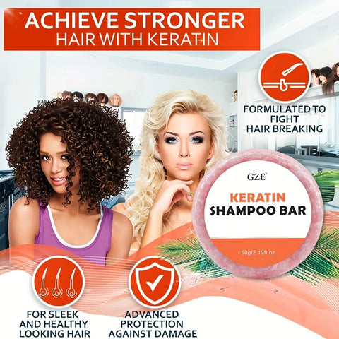 GZE Straightening +  Keratin Shampoo Bar Soap, for Lustrous, Shiny Hair, Paraben-Free, Sulfate-Free Surfactants, Coconut Oil
