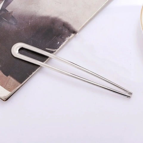 U-Shaped Hair Fork Elegant Golden Silver-color Alloy Long Thick Hair Updo Bun French Hairpin Stick Women Girls Hair Accessories