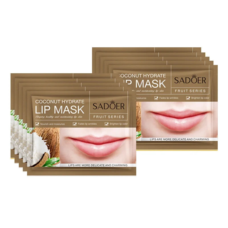 10pcs SADOER Fruits Moisturizing Lip Mask Lips Skin Care Nourishing Hydrating Crystal Collagen Gel Lip Patches Lips Plumper