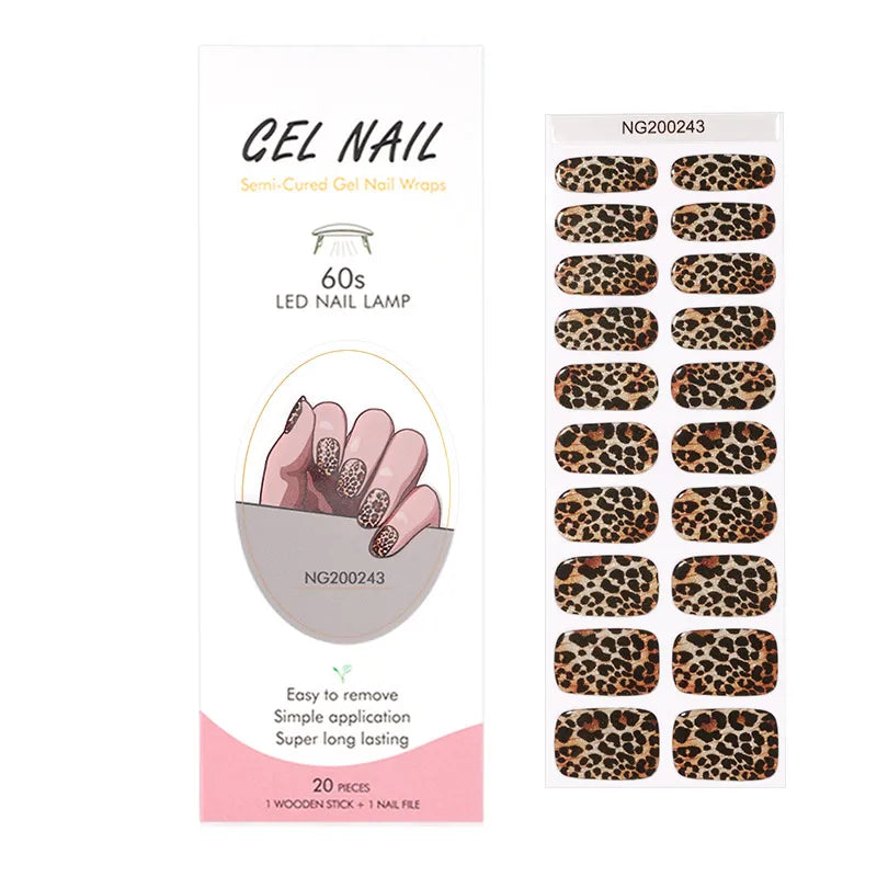 Leopard Semi-Cured Gel Nail Strips Simple Transparent Color Adhesive Long Lasting Gel Nail Stickers Harden In UV Lamp Need