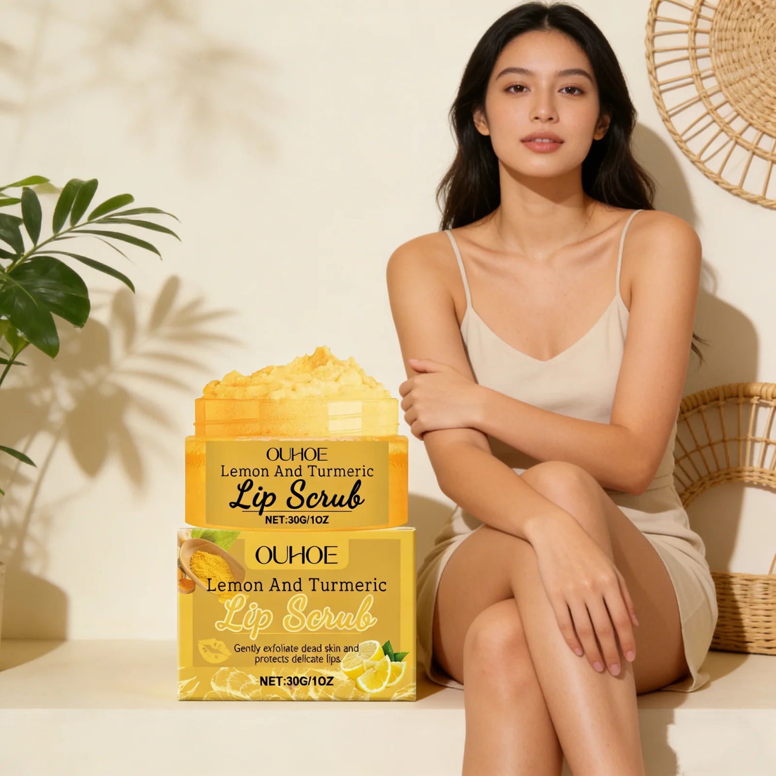 Moisturizing Lip Scrub Rich In Turmeric Lemon Extract Gentle Exfoliator Soften Lips Fade Lip Lines Brighten Lips Skin Care Cream