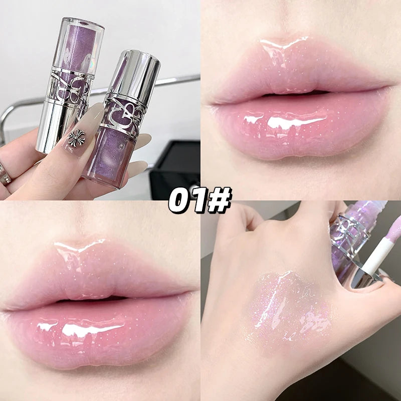 Gege Bear Glittering Mirror Lip Glaze, Watery Shimmering Light Lip Gloss Makeup 8 Colors, Hydrating Moisturizing, Long Lasting