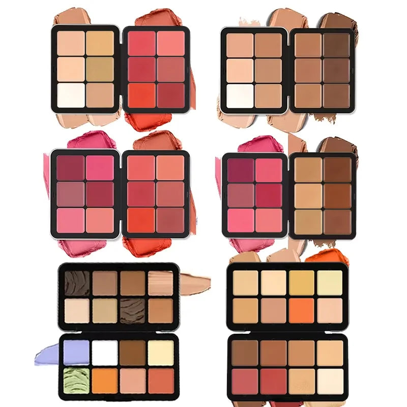 12-Color Iron Box Blusher Plate Multi-Color Cream Blush Plate Concealer Plate Contour and Highlighter Palette Makeup Blush Face
