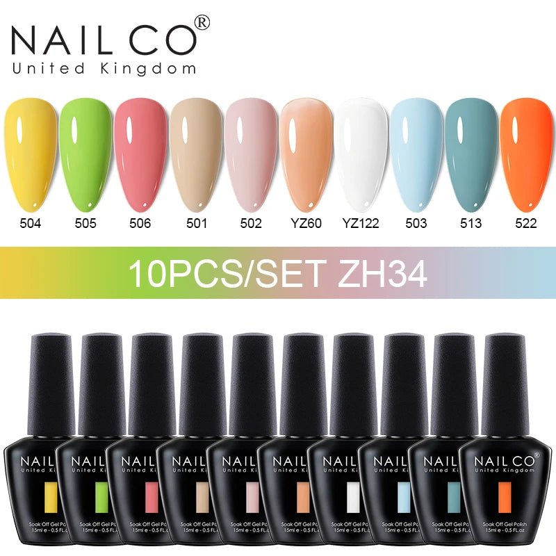 NAILCO 15ml 10pcs/Set Nude Colors Gel Nail Polish UV Gel Nail Polish Pink Nail Lakiery Esmalte Top Base Nail Art Design Vernis