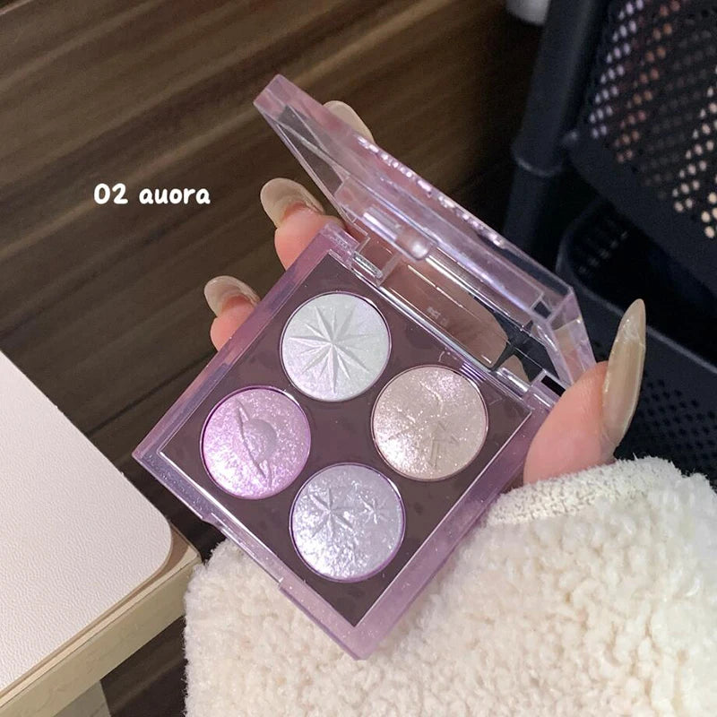 Planet Four-color Diamond Glitter Eyeshadow Palette Aurora Purple Metallic Shimmering Baked Powder Highlighter Eye Shadow Makeup