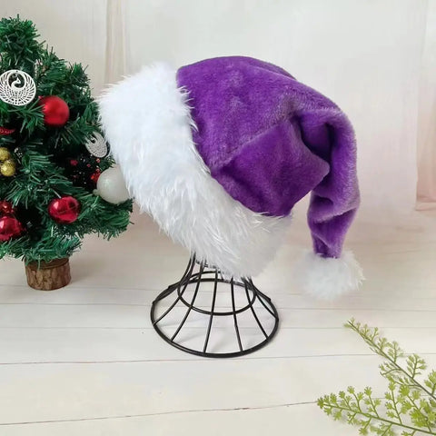 Christmas Santa Hat Xmas Pink Long Plush Holiday Red Black Hat For Adults And Kids Unisex 2024 New Year Festive Party Supplies