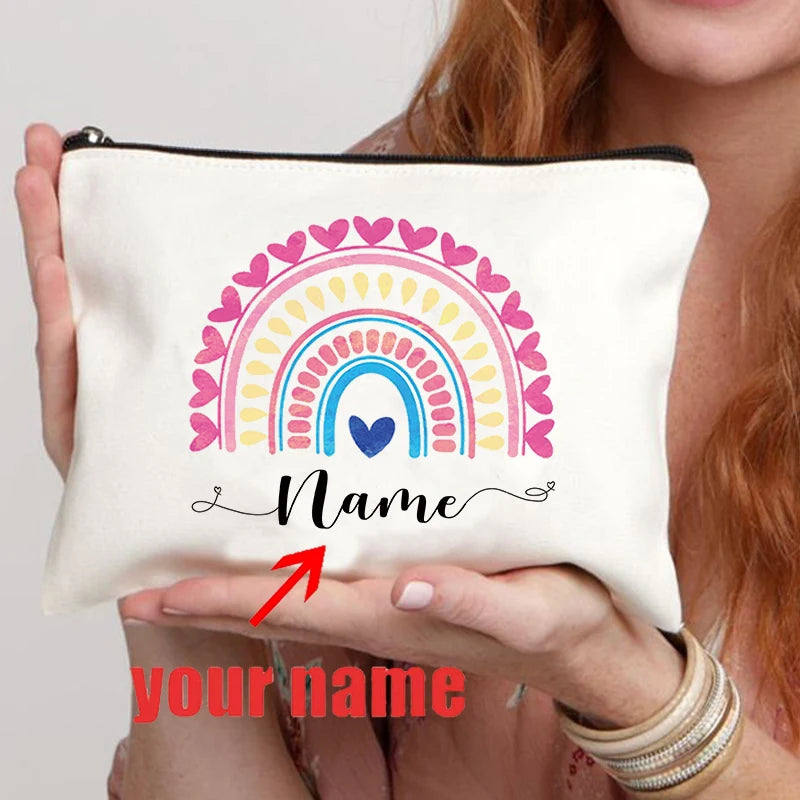 Rainbow Teacher Custom Name Makeup Bag Personalized Graduation Gift for Teachers Pencil Case Back To School Gift Women Purse