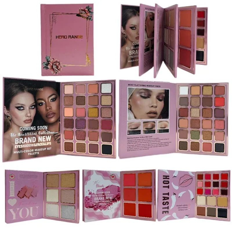 Book-Style 78-Color Makeup Palette - Shimmer & Matte Eye Shadows, Highlighter & Contour, All-in-One Professional Kit