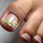 New White Flower Artificial Toe Nails with Gold Foil False Toenail Tips French Lady Girl Wearable Press on Nails for Feets