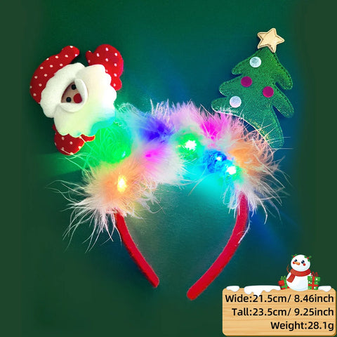 LED Christmas Feather Lighted Headband Santa Claus Elk Glow Hair Band Plush Hair Hoop Children Party Costume Xmas Decoration