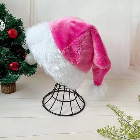 Christmas Santa Hat Xmas Pink Long Plush Holiday Red Black Hat For Adults And Kids Unisex 2024 New Year Festive Party Supplies