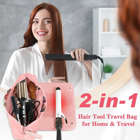 Hair Tools Travel Bag and Heat Resistant Mat, 2 in 1 Organizer Hair Travel Case for Curling Iron,Hair Straightener,Hair Dryers ﻿