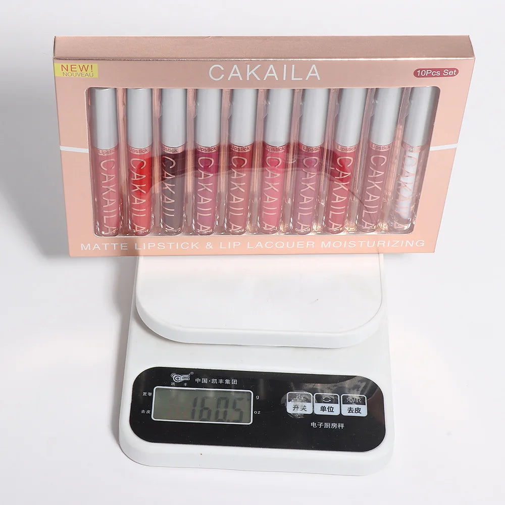 10pcs/set Nude Lip Gloss Matte Velvet Lipstick Waterproof Long-lasting  Liquid Lipstick Women Moist Lip Tint
