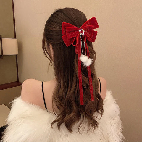Red Golden Bow Hair Ornament Christmas New Year Accessories Hair Clips For Women Girls