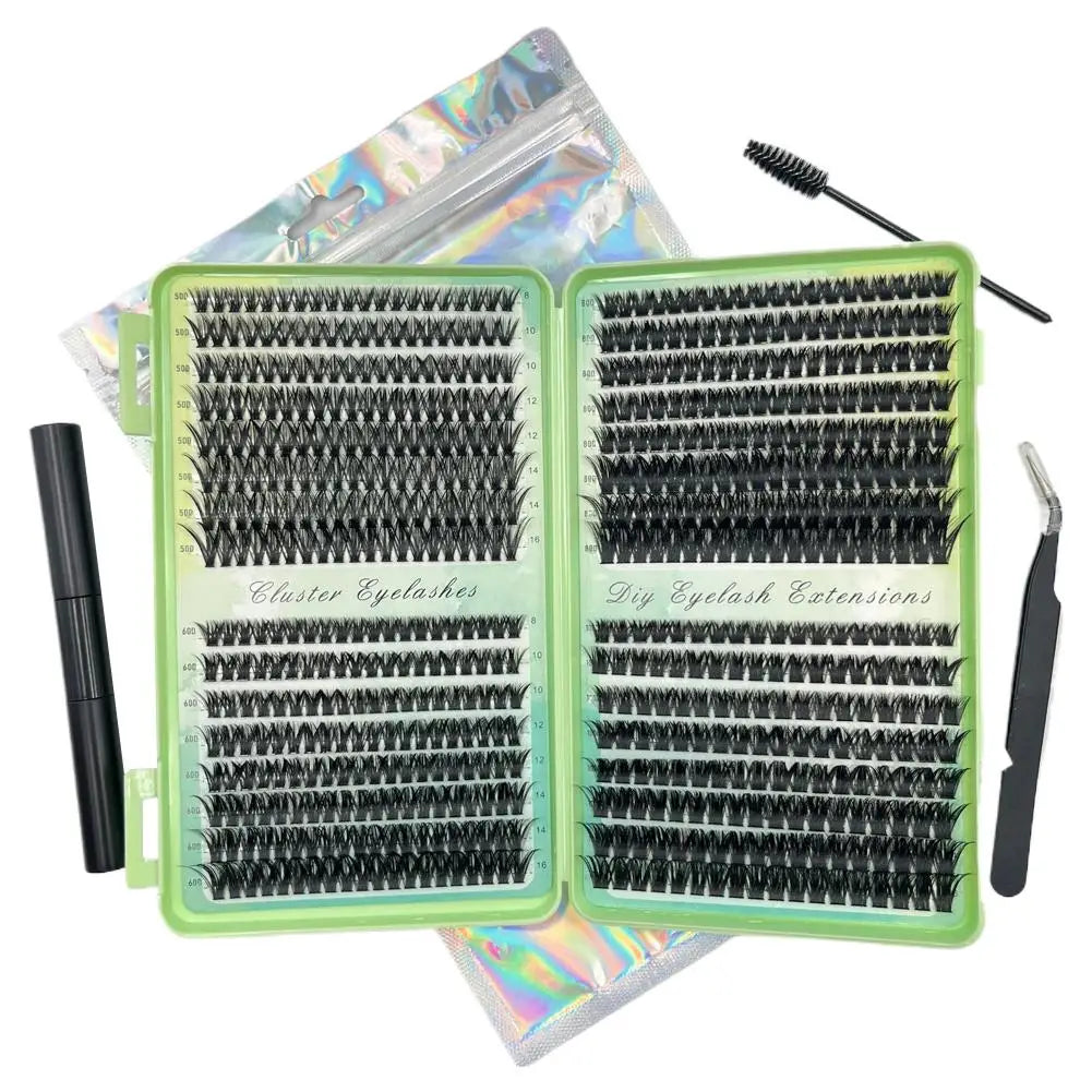 New 624 Cluster Lashes Kit 5D Fluffy Thick Eyelash Extension Kit Volume Mixed Tray Faux Mink Lashes Lash Extension DIY Kit ﻿