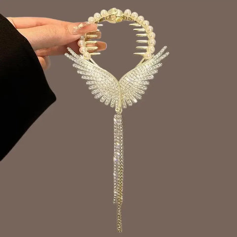 Flower Tassel Hair Clip Women Ladies Butterfly Rhinestone Pearl Metal Hair Claw Round Bun Ponytail Holder Hair Accessories