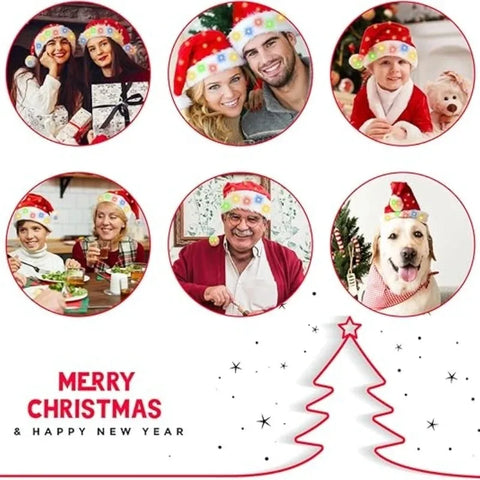 1-4PCS Adult Kid LED Christmas Hat Red Velvet Santa Hat Holiday Headpiece for Home Decoration for Xmas and New Year Celebrations