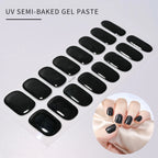 16Tips French Black Semi-Cured Nail Stickers With Glitter Long-Lasting UV Gel Nail Polish Wraps Full Cover Nail Art Decals Patch