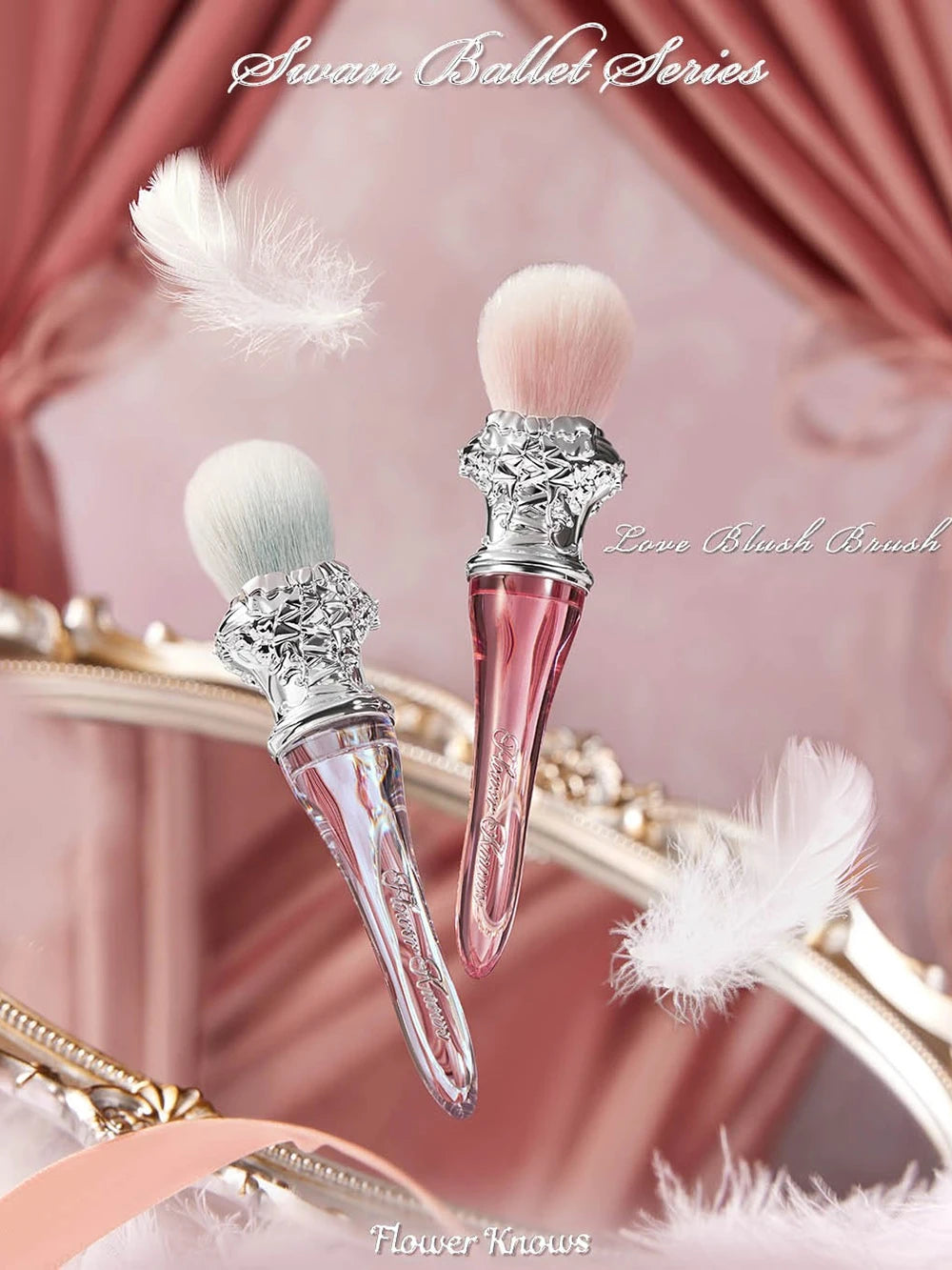 Flower Knows Swan Ballet Collection 6 Color Palette Embossed Blush Shine Lipstick Fairy Tale Ballet Makeup Gift Set