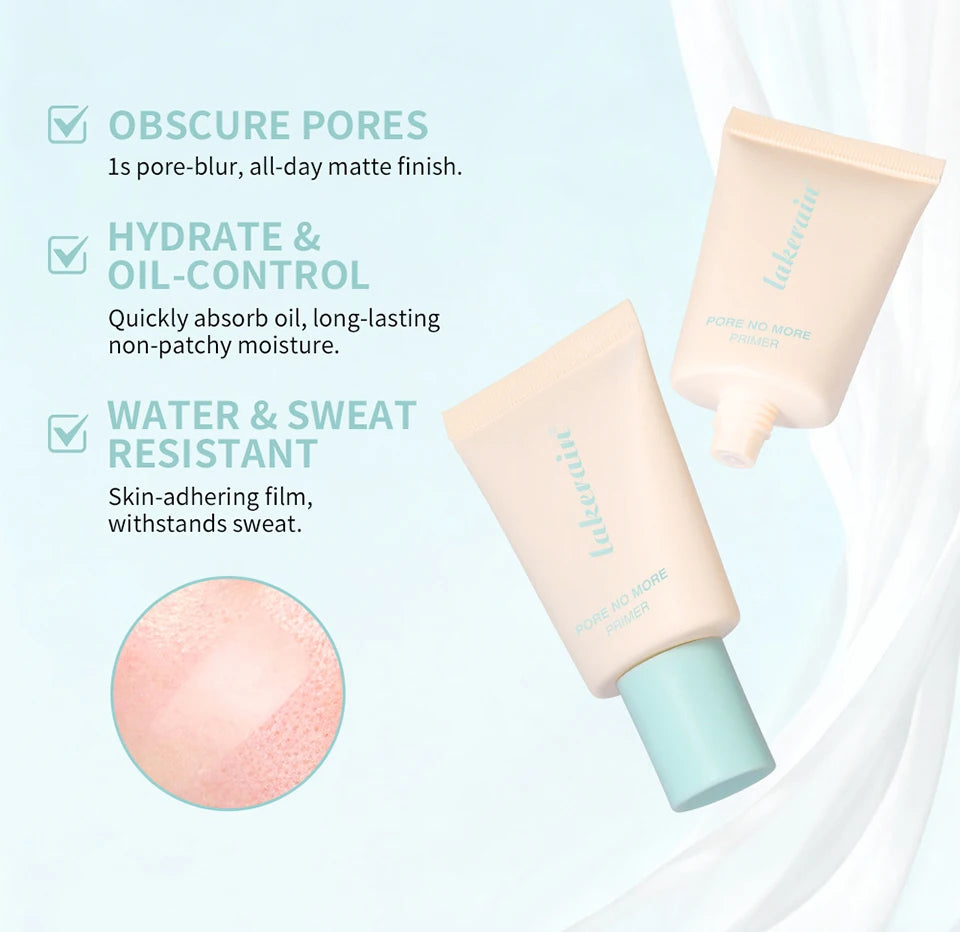 Lakerain Pore No More Primer Moisturizing Long-Lasting Oil Control Matte Finish Primer Water & Sweat Resistant Base Makeup