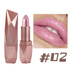 Diamond Glitter Lipstick Long Lasting Waterproof Moisturizing Highly Pigmented Metallic Shine Pearlescent Non Stick Cup Lipstick