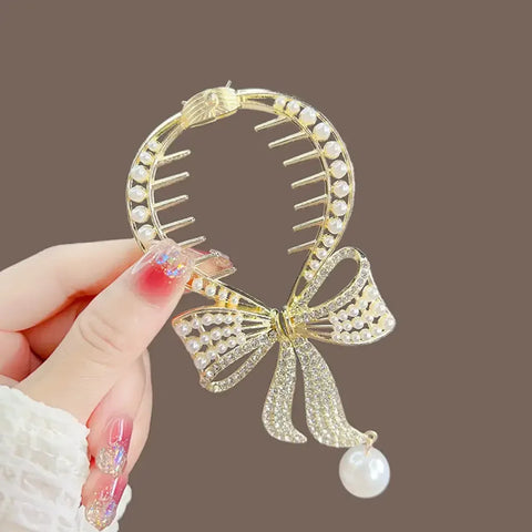 Flower Tassel Hair Clip Women Ladies Butterfly Rhinestone Pearl Metal Hair Claw Round Bun Ponytail Holder Hair Accessories