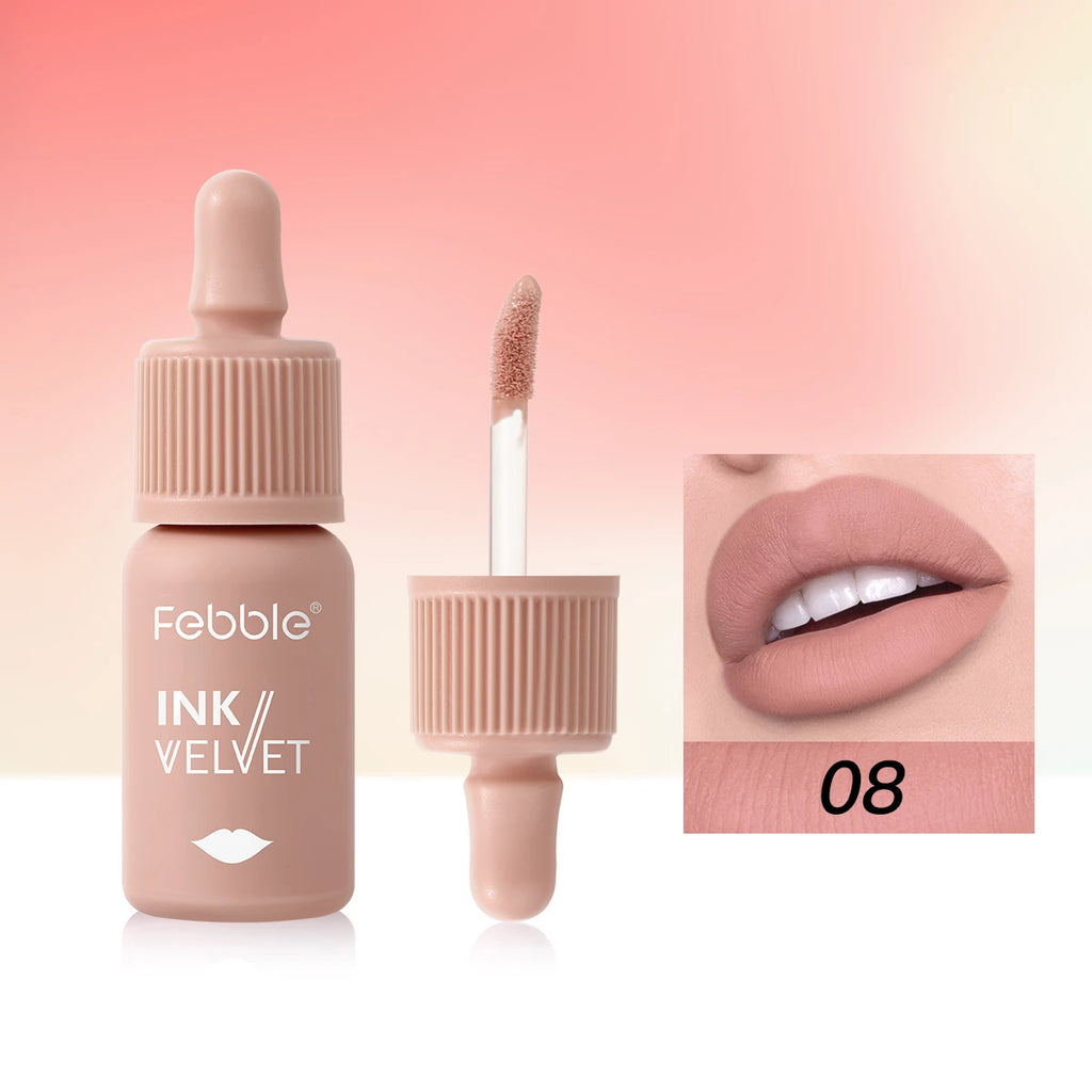 Febble 12 Color Ink Lip Gloss Matte Nude Velvet Liquid Lipstick Multifunctional Long-lasting Lip Cosmetics for Women & Girls