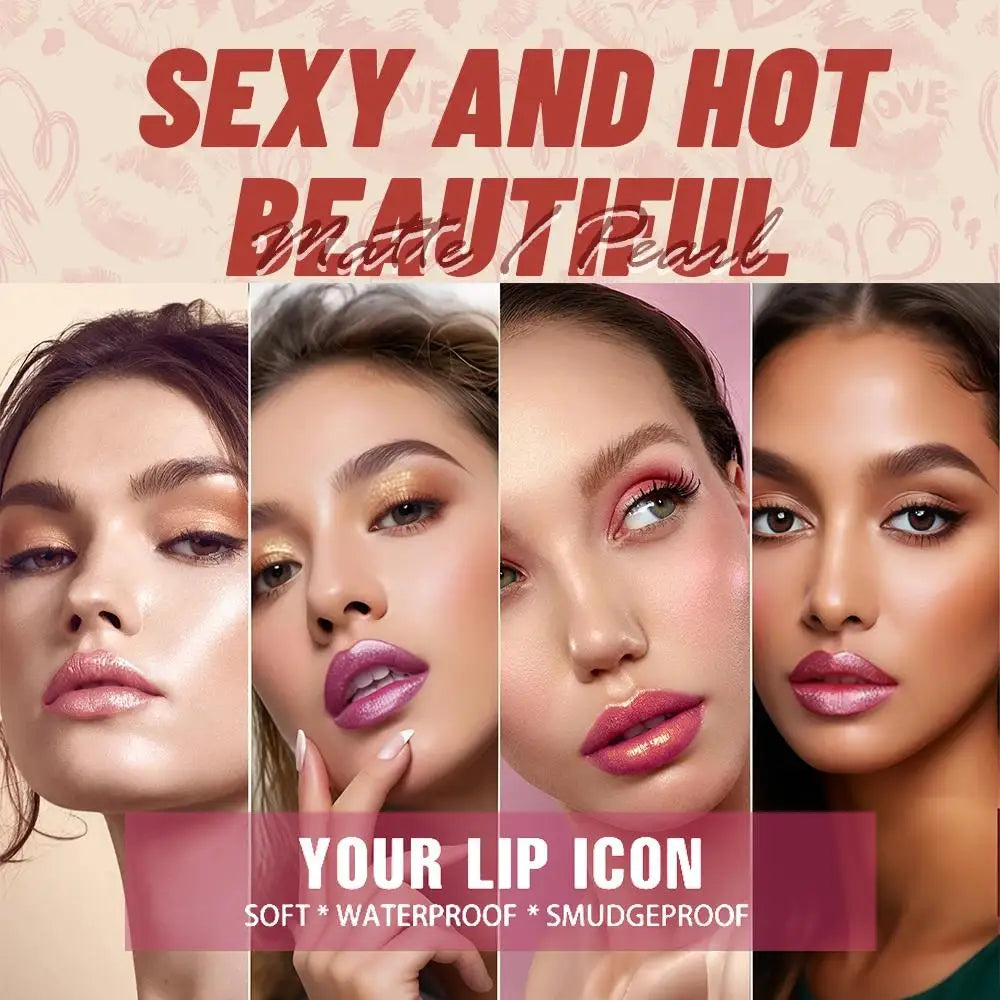 Diamond Glitter Lipstick Long Lasting Waterproof Moisturizing Highly Pigmented Metallic Shine Pearlescent Non Stick Cup Lipstick
