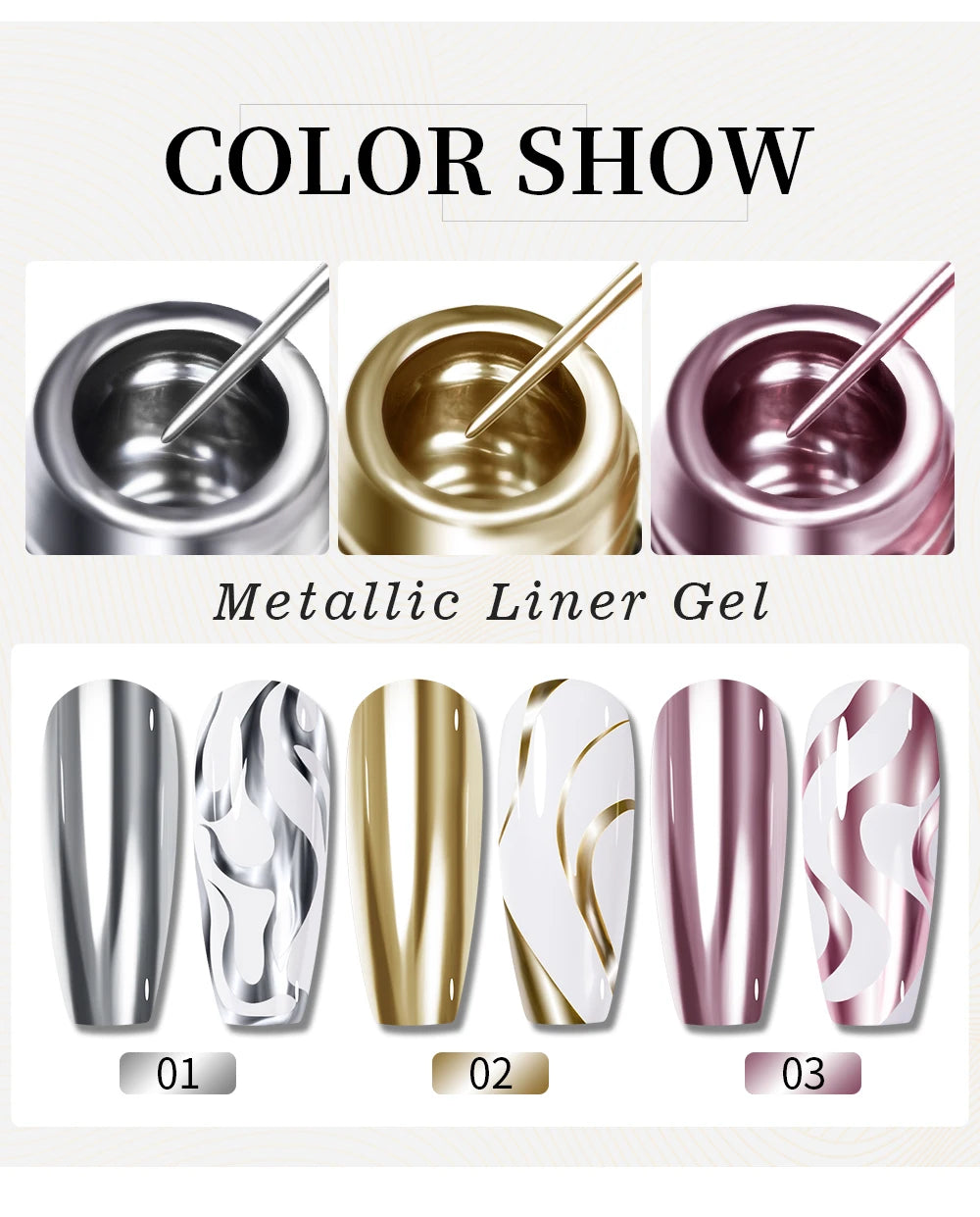 PUENTE 5ml Metallic Painting Liner Gel Polish Bright Mirror Effect Semi-Permanent UV Nail Varnish For Stunning French Nail Art