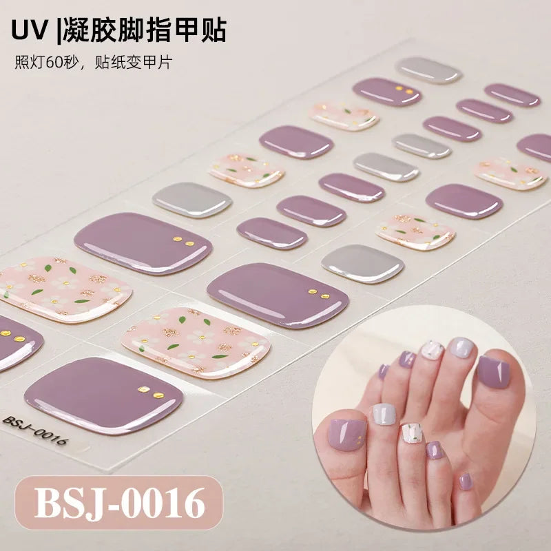 26Tips French Leopard Print UV Gel Toenail Sticker Bronzing Dye Gradient Cross-border Semi Baked Gel Nail Sticker UV Lamp Needed