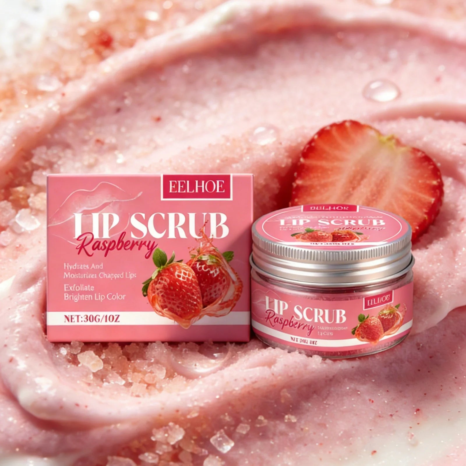 EELHOE Strawberry Lip Scrub to Remove Dark Lips Dead Skin Remover Lip Exfoliator Smooth Skin Care Moisturizing Lip Balm Scrub