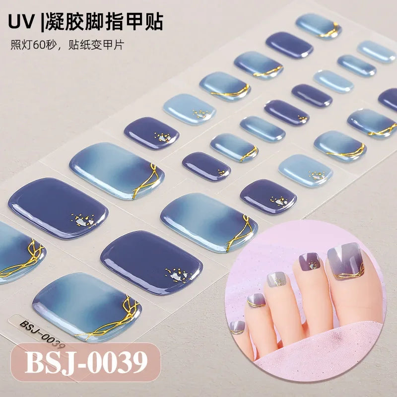 26Tips French Leopard Print UV Gel Toenail Sticker Bronzing Dye Gradient Cross-border Semi Baked Gel Nail Sticker UV Lamp Needed