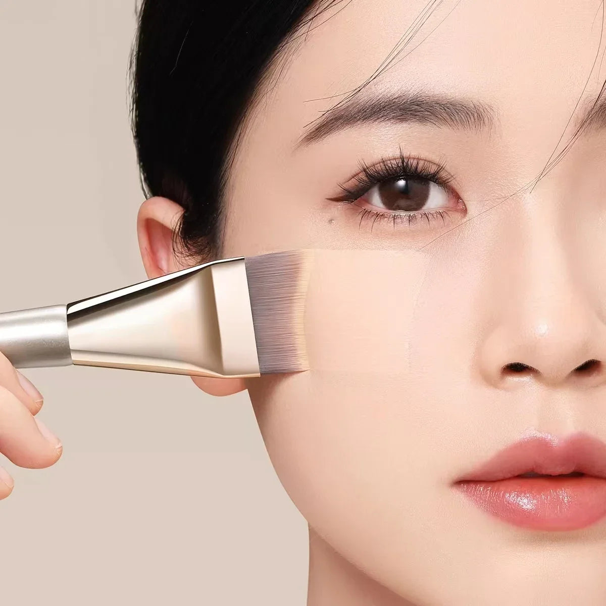 Arc-Fit Foundation Brush - Ergonomic Contour for Streak-Free Blending, Vegan Micro-Flex Bristles (Travel & Salon Use)