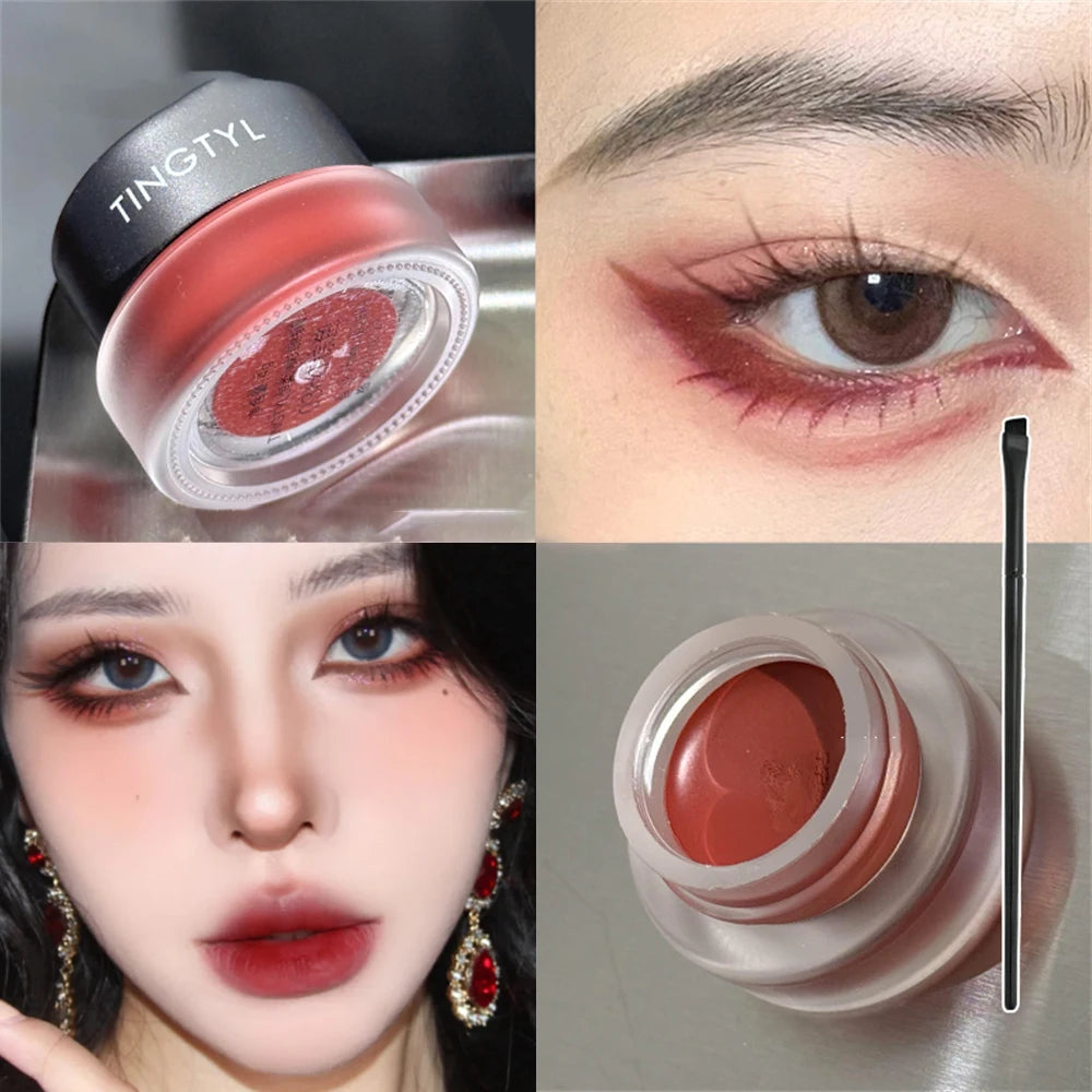 3-Color Eyeliner Eyebrow Gel Cream With Brush Waterproof Lasting Non Smudging Matte Red Brown Easy Wear 3 In 1 Korean Makeup