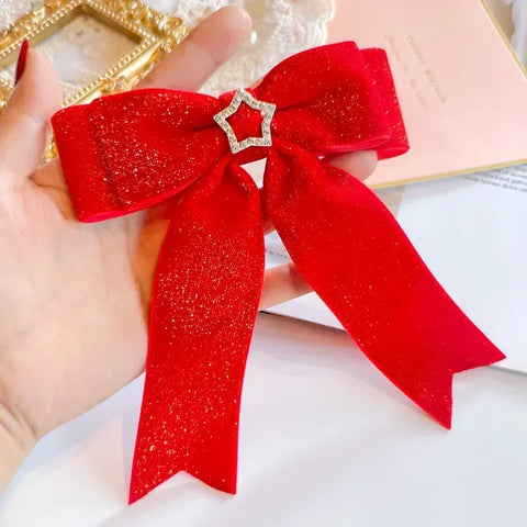 Red Golden Velvet Bow Hair Ornament Baby Hair Circles Pins Christmas New Year Korean Accessories Hair Clips for Women Girls
