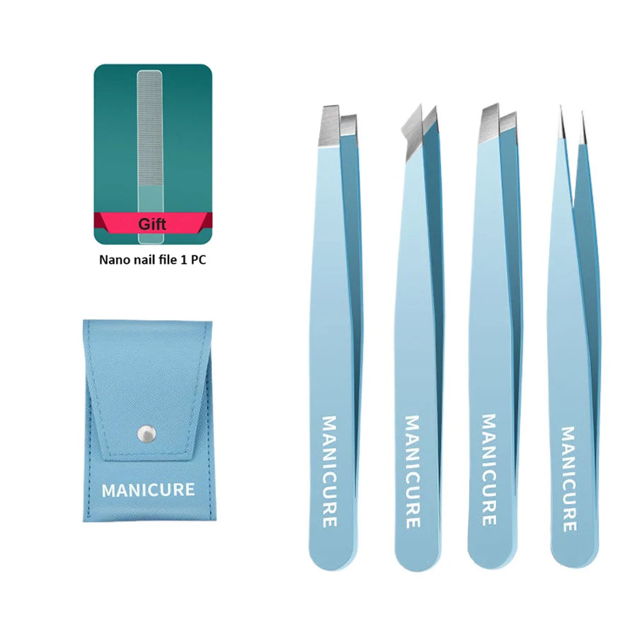 Precision Stainless Steel Tweezers For Eyebrow Hair Facial Hair Removal, Splinter, Blackhead Slant Tip Angle Tip Pointed Tip