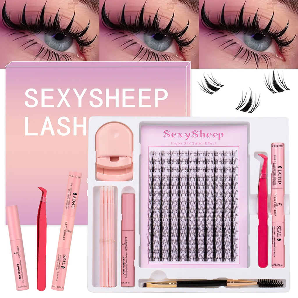 Eyelash Clusters Kit Reusable Soft Eyelash Extension With Bond&Seal Lash Tweezers Glue Remover Full Makeup Tool