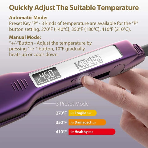 KIPOZI Professional Titanium Flat Iron Hair Straightener with Digital LCD Display Dual Voltage Instant Heating Curling Iron