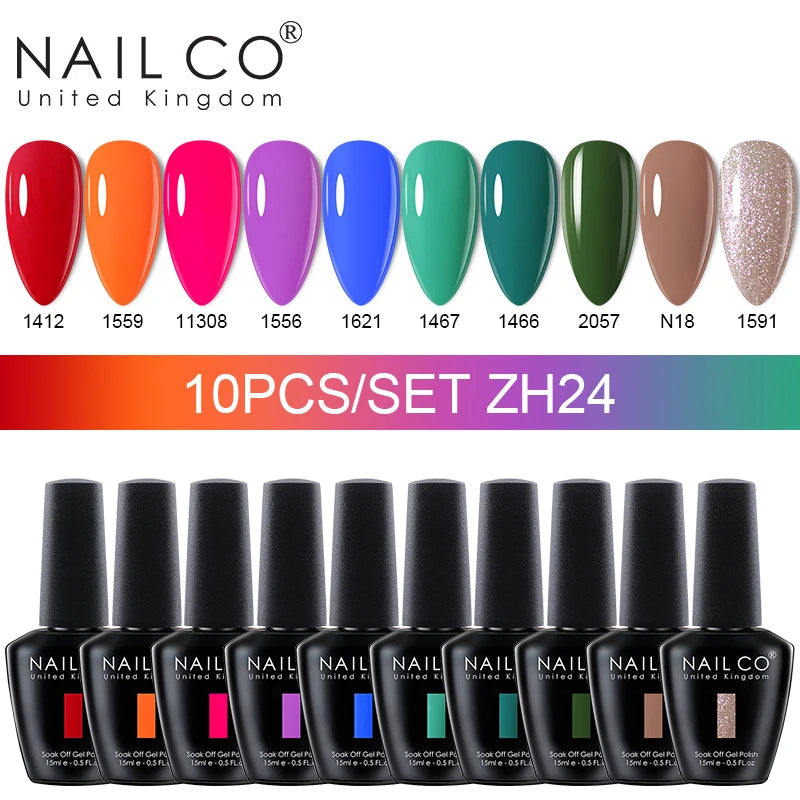 NAILCO 15ml 10pcs/Set Nude Colors Gel Nail Polish UV Gel Nail Polish Pink Nail Lakiery Esmalte Top Base Nail Art Design Vernis