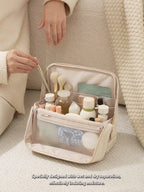 1Pcs Premium PU Leather Vertical Travel Makeup Bag - Multi-Compartment, Large-Capacity & Portable Toiletry Organizer