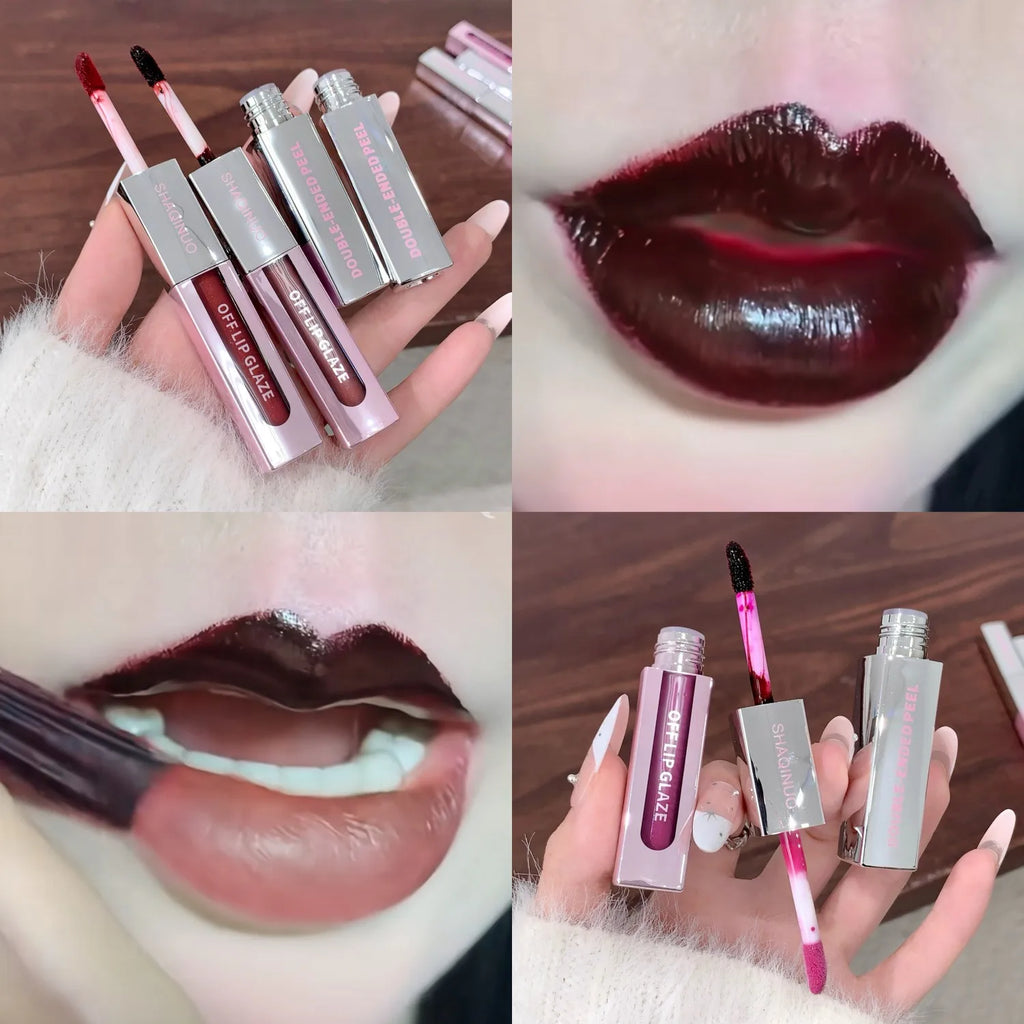 2 in 1 Matte Tear Off Lip Glaze Water Light Mirror Lip Stain Tattoo Peel-off Lip Gloss Waterproof Rose Lips Tint Lipstick Makeup