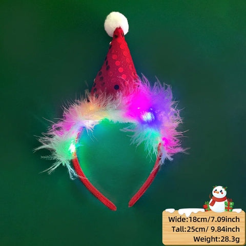 LED Christmas Feather Lighted Headband Santa Claus Elk Glow Hair Band Plush Hair Hoop Children Party Costume Xmas Decoration